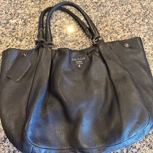 Authentic Prada Black leather bag with Silver hardware